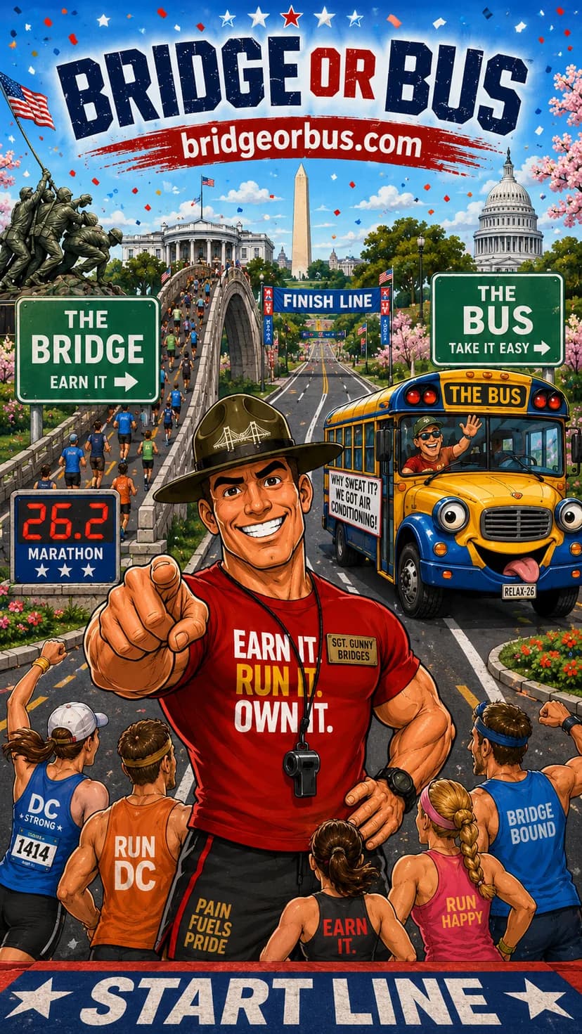 Bridge or Bus — Gunny Bridges at the start line, the bridge one way, the sweep bus the other